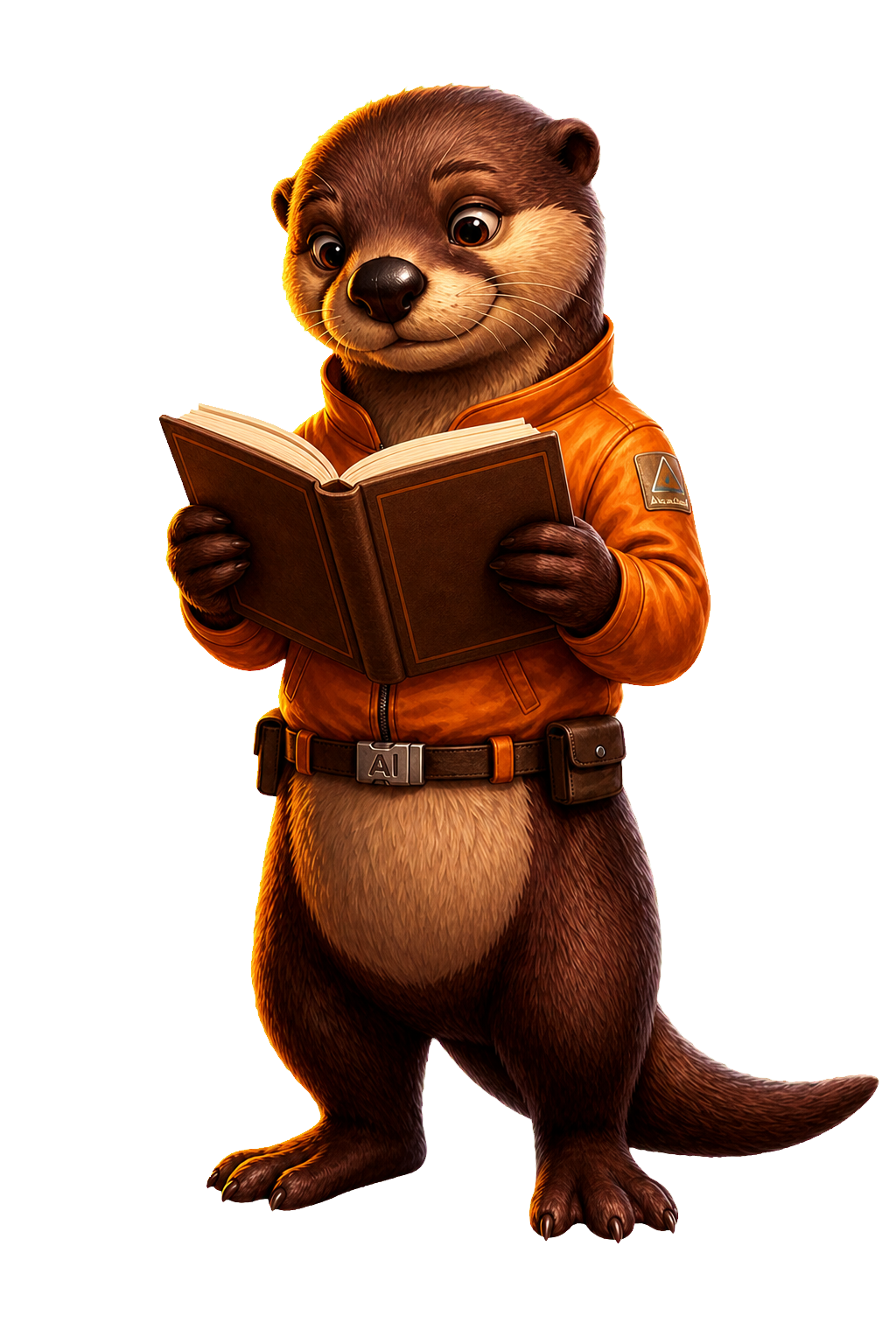 Cache the otter reading an open book